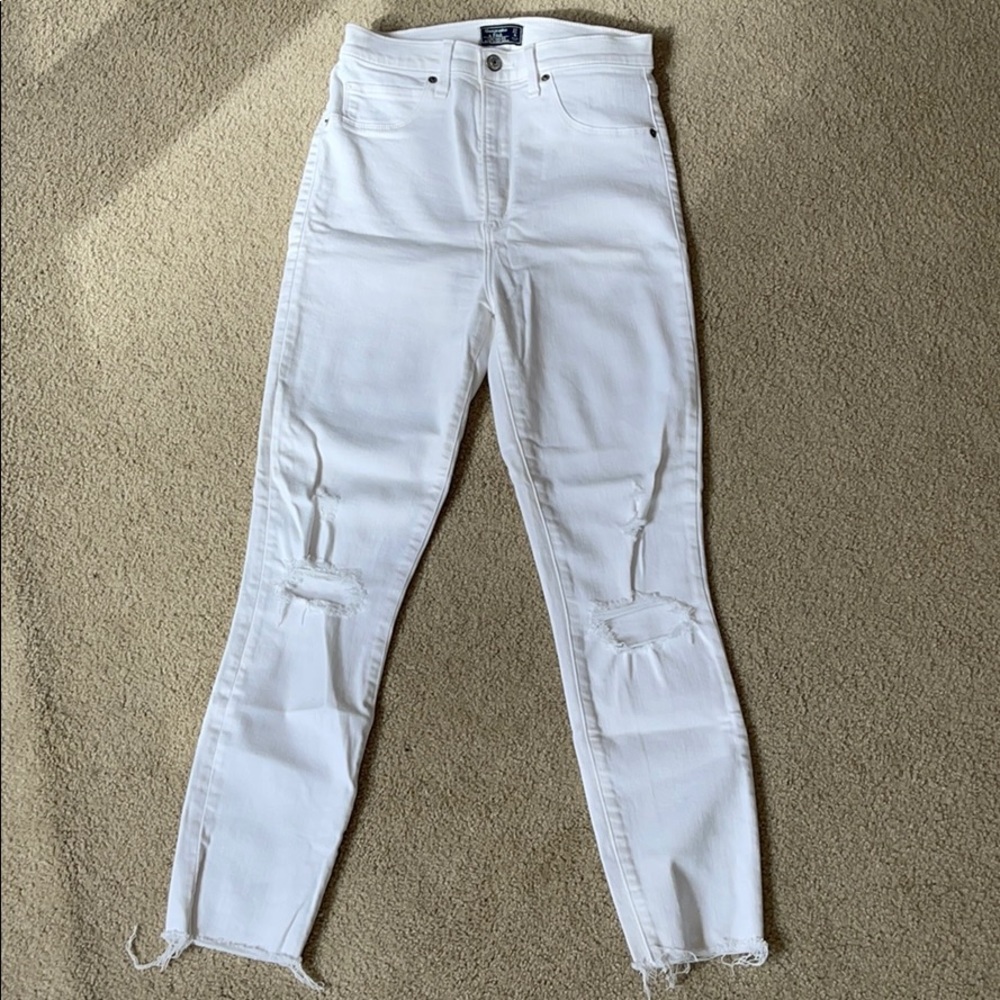 Abercrombie Destroyed High Waisted White Jeans